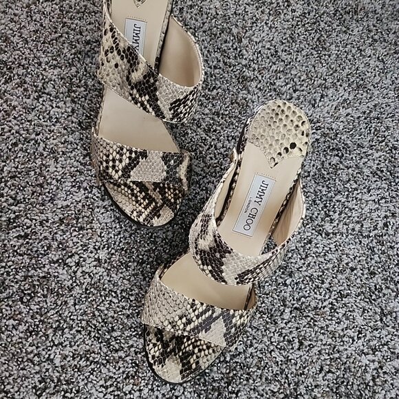 Jimmy Choo Snakeskin Python Slides Sandal Wooden Studded Heels Sz 40 - Picture 8 of 9